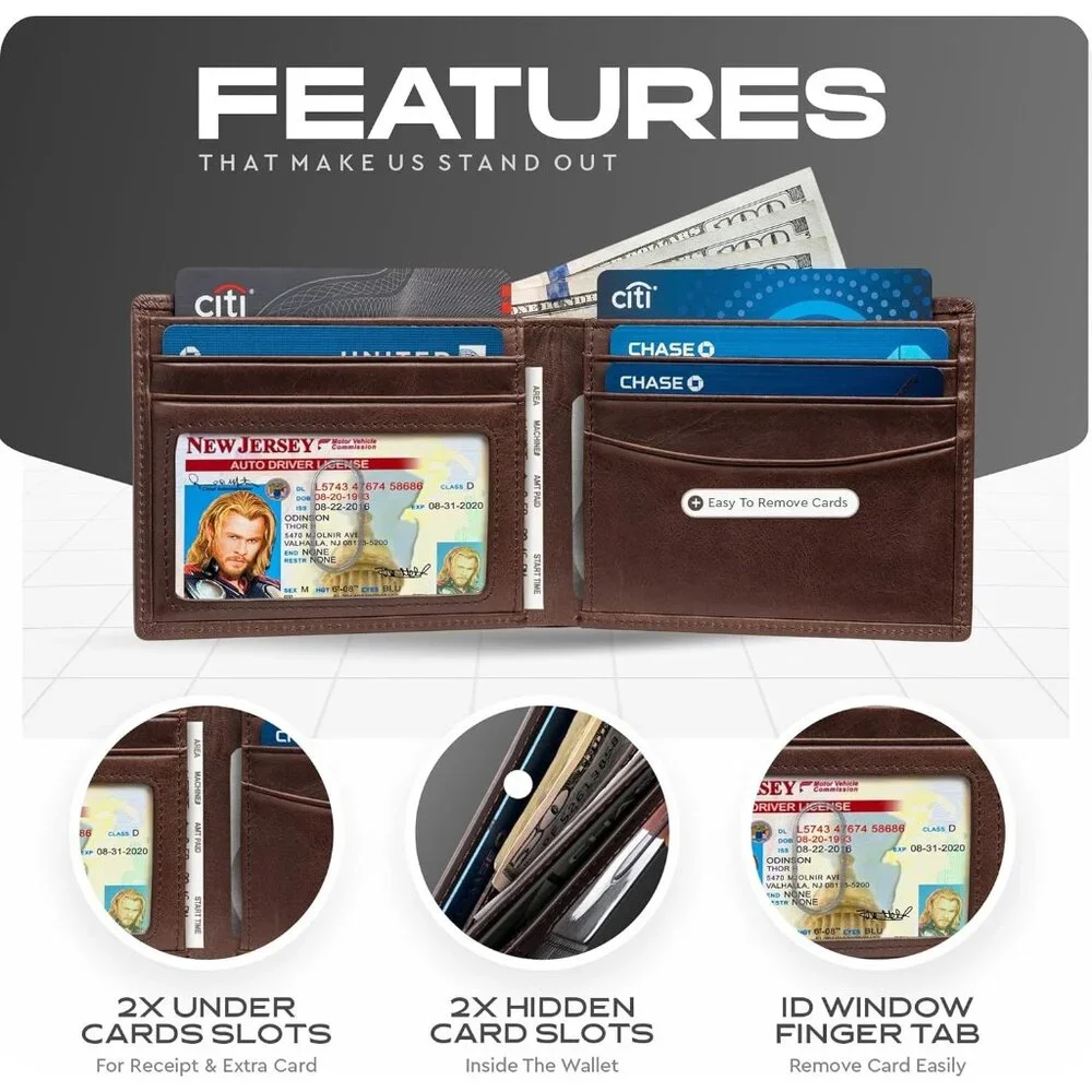 Men’s - Genuine Leather Slim Bifold RFID Wallet - Gift for Men Packed